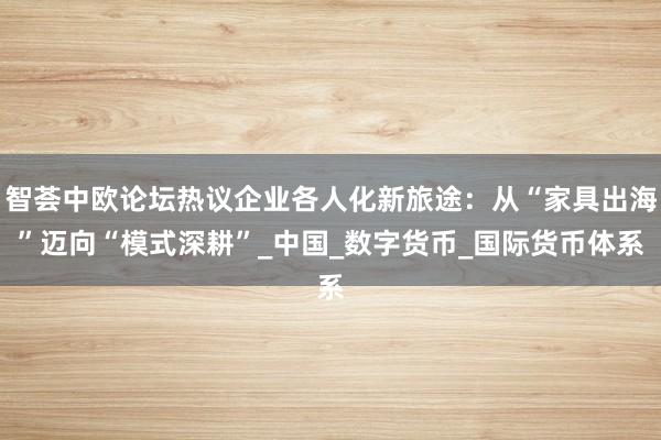 智荟中欧论坛热议企业各人化新旅途：从“家具出海”迈向“模式深耕”_中国_数字货币_国际货币体系