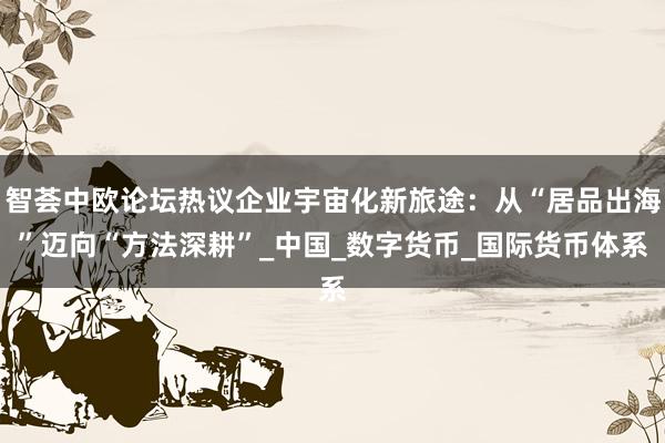 智荟中欧论坛热议企业宇宙化新旅途：从“居品出海”迈向“方法深耕”_中国_数字货币_国际货币体系