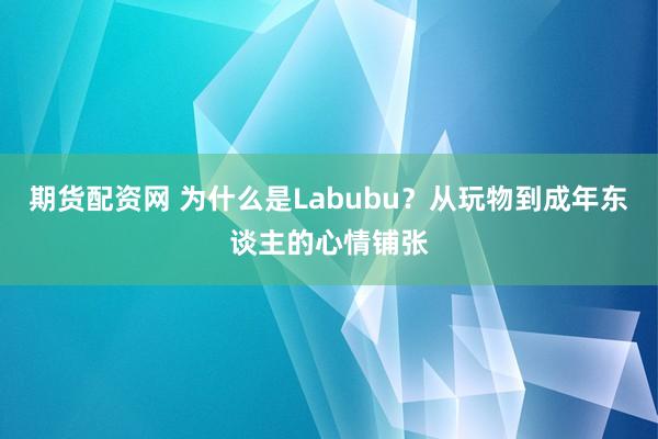 期货配资网 为什么是Labubu？从玩物到成年东谈主的心情铺张