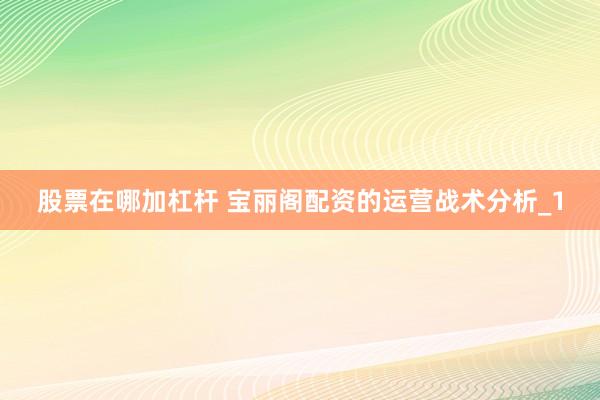 股票在哪加杠杆 宝丽阁配资的运营战术分析_1