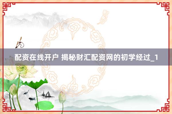 配资在线开户 揭秘财汇配资网的初学经过_1